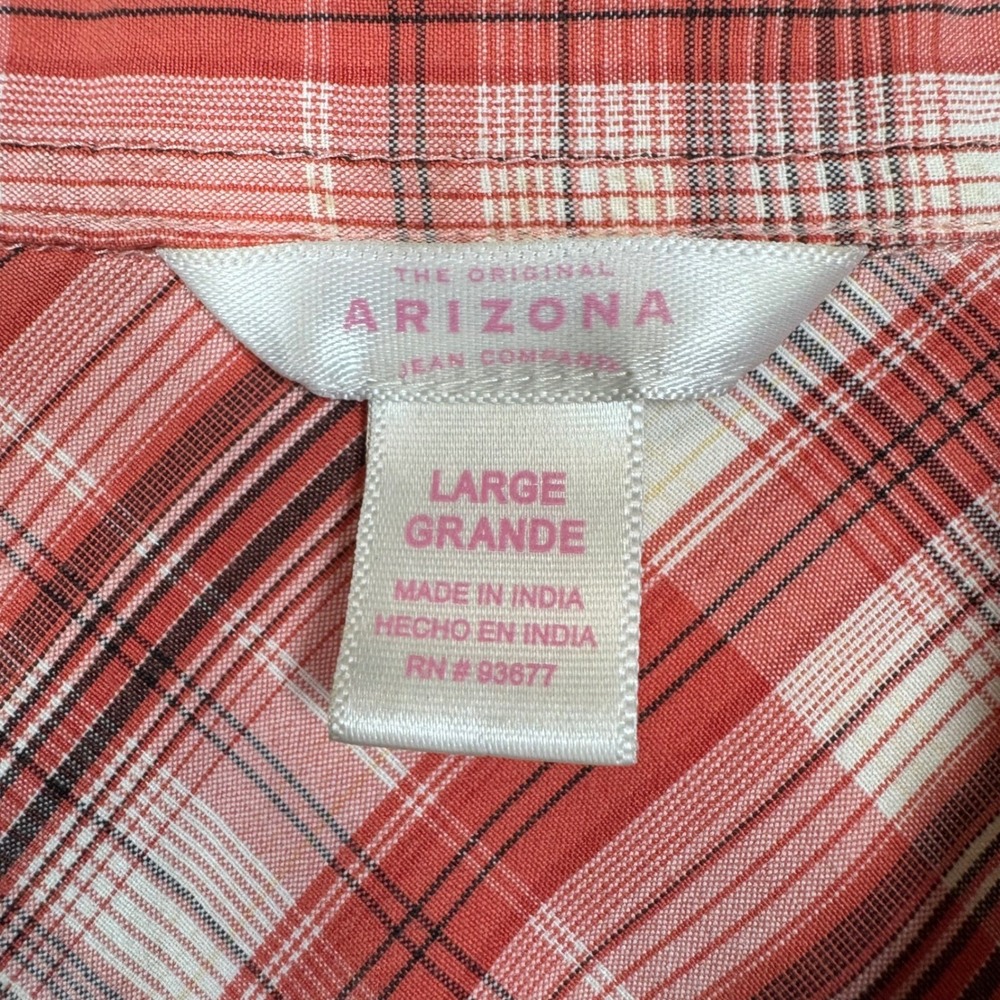 Arizona Jean Company Women's Plaid Pearl Snaps Short Sleeve Western Shirt Sz Lg - Picture 3 of 9